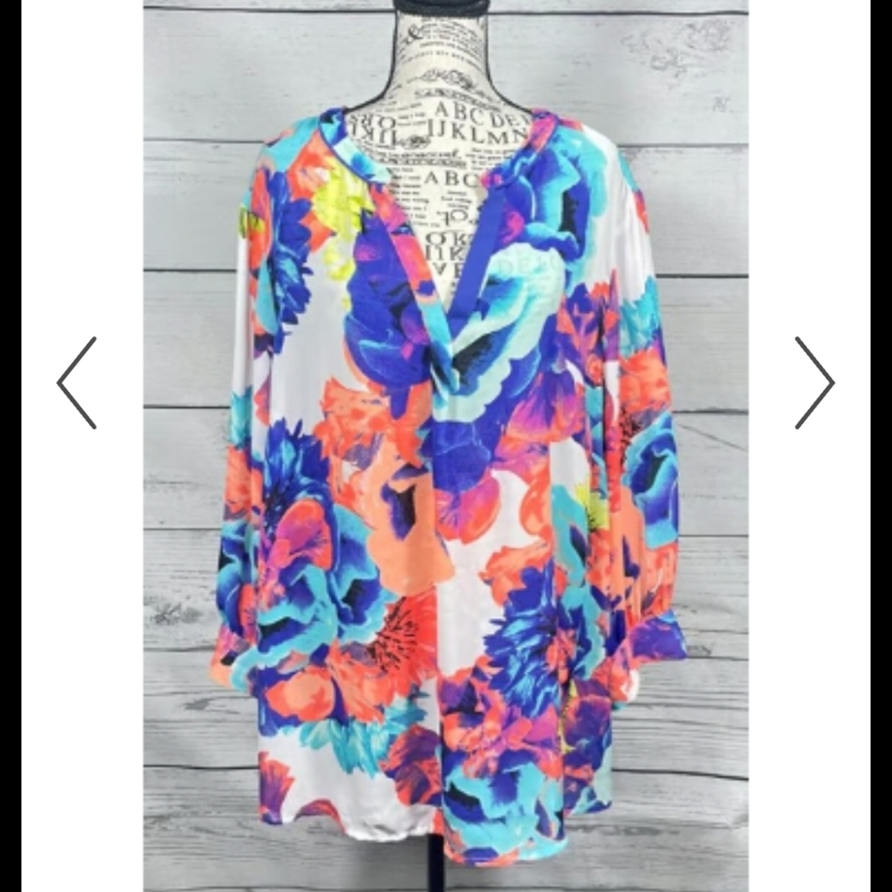NWT Worthington Orange and Blue Graphic 3/4 Sleeve Blouse sz 2X